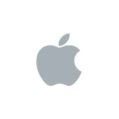 gray Apple logo on white background in square layout