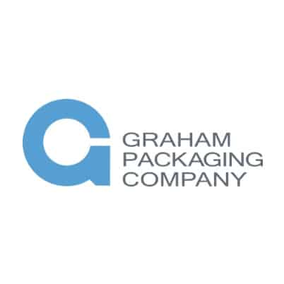 light blue and gray Graham Packaging Company logo on white background in square layout