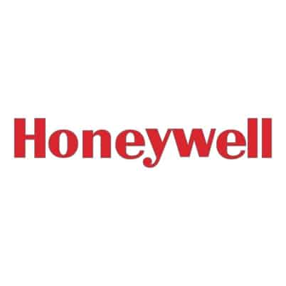red Honeywell logo on white background in square layout