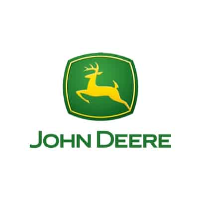 green and yellow John Deere logo on white background in square layout