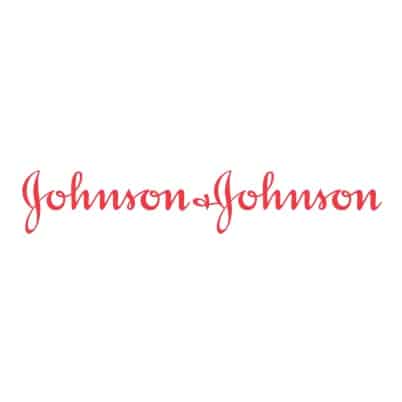 red Johnson+Johnson logo on white background in square layout