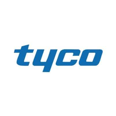 blue Tyco logo on white background in square layout